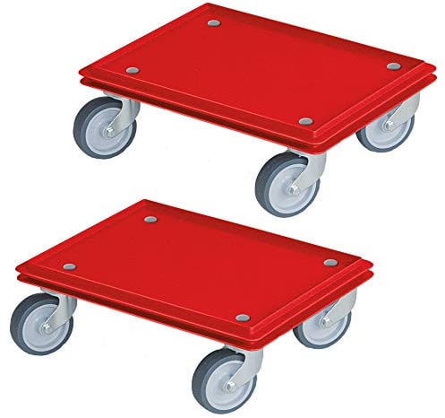 BRB 2 Roller für Behälter 400x300 mm, Tragkraft 100 kg, 4 Lenkrollen, graue Gummiräder, rot