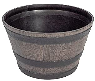 Thompson & Morgan Medium Garden Wooden Effect Barrel Planter, Outdoor Half Whiskey Cask Flower Pot, Indoor Rustic Patio Grow Plant Container (1, Medium)
