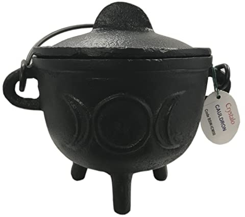 Crystalo - Triple Moon Cast Iron Cauldron with Lid, 4