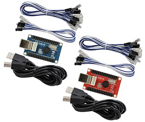 SJ@JX Arcade Game 2 Player USB Encoder Code Board LED Power Light Zero Delay Gamepad Controller DIY Kit 13x Button Cable 4x Joystick Cable for Retro Pie PC MAME Raspberry Pi