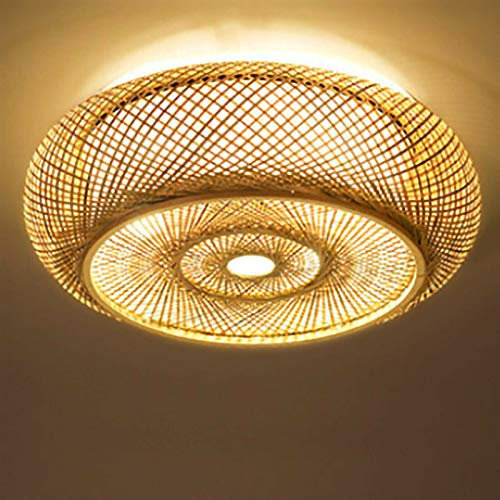 SHZICMY E27 Deckenleuchte Bambus Holz Gewebt Deckenlampe Küchenlampe Wohnzimmerlampe Badezimmer Lampe für Wohnzimmer, Schlafzimmer, Büro 40cm