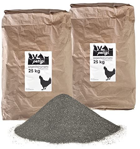 Petigi Urgesteinsmehl, Geflügeleinstreu Staubbad Sandbad, Steinmehl für Hühner und Wachteln, Badesand Pulver für Hühnerstall und Hühnergehege, Menge:50 kg