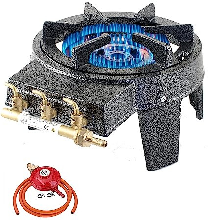 NJ GB-17 Gas Stove - Cast Iron Triple Ring Burner Commercial High Power Boiling Ring Outdoor LPG Camping Cooker 9.0kW (Propane 37mbar Screw-on)