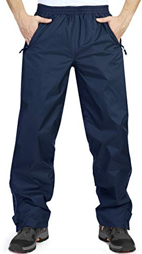 33,000ft Men's Waterproof Trousers Lightweight Breathable Rain Overtrousers with Pockets, Outdoor Windproof Rain Pants for Golf Walking Hiking Fishing Blue L/34 Inseam