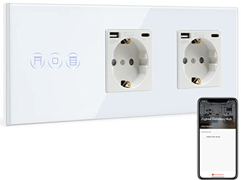 BSEED Presa normale con interruttore Smart ZigBee per tapparelle, compatibile con Alexa, Google Home, 1 scomparto e 1 via, interruttore della luce con doppia presa USB (max. 2,1 A), porta di tipo C,