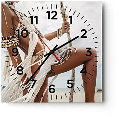 Modern Wanduhr Frau Freiheit Exotik 30x30cm Quadrat Klein Wand Uhr Glas Analog Zimmeruhren Küche Büro Wohnzimmer Glasuhr Wall Clock Dekoration Design Wanddekoration Küchenuhr C4AC30x30-4942