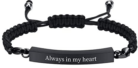 FLHEART Cremation Urns Bracelet for Ashes | Personalised Black ID Bar Braided Bracelet,Ashes Holder Keepsake Locket for Women Men,Customised Memorial Gifts for Dad Brother Husband Best Friend