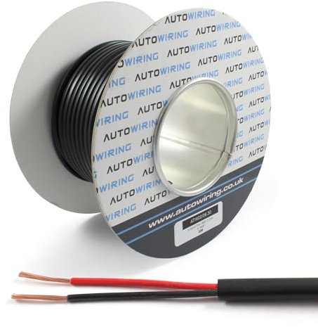 Automotive FLAT Twin 2 Core Cable 12v 24v Thin Wall Wire (11 AMP Rated 0.5mm² 20 AWG) 10/30/100 Metre (100M Roll)