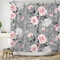 Bovlleetd 180x200cm Rideau de Douche Floral Rose Botanique Rideaux Douche Gris de Salle de Bain Rideau de Baignoire Imperméable avec Crochet