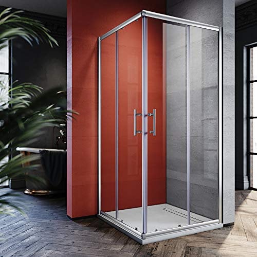 SONNI Box Doccia Quadrato 90x90 cm,Cabina Doccia con Angolare Apertura Scorrevole,Vetro Temperato 5 mm Profilo in Alluminio
