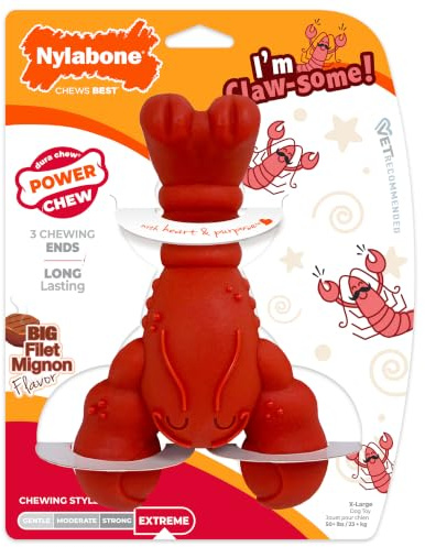 Nylabone Lobster Power Chew Dog Toy for Aggressive Chewers - Funny Filet Mignon Toy - X-Large/Souper (1 Count)
