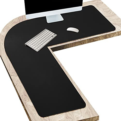 Vyaaa L Shaped Desk Pad 110x110x40cm PU Leather Mouse Pad for Gaming,Working,Writing,Comouter,Laptop,Table,Office and Home Non-Slip Corner Desk Mat- Black