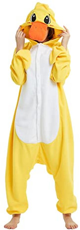 Hydrobreak Schlafanzug für Erwachsene Unisex Einteiler Pyjama Tierkostüm Halloween Christmas Cosplay Onesie Ente M