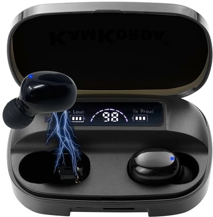 KamKorda Wireless Earbuds | Bluetooth Earphones | In Ear Headphones Wireless Mini Lightweight Built in Mic Premium Sound with Charging Case | Black