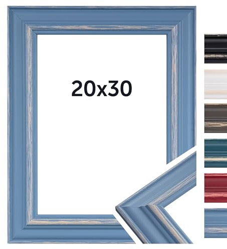 DÖRR Bilderrahmen Boho - Massiv Holz - Kunstglas - Shabby Chic - Vintage Style - Made In Italy 20x30 Hellblau