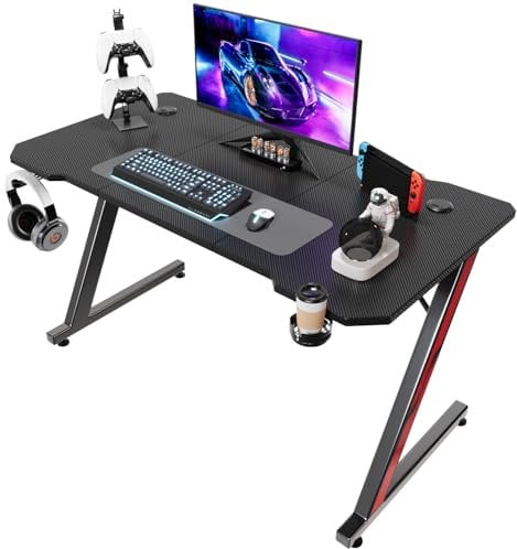 Homall Gaming Table 120 x 60 cm, Z-Frame Gamer Desk with Headphone Hook, Carbon Coating Ergonomic PC Computer Desk, Stable Table