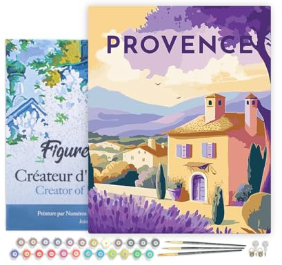 Figured'Art Peinture par Numéro Adulte avec Cadre Affiche Vintage Provence - Activité Manuelle Kit de Loisir Créatif DIY Numéro d'Art Complet - 40x50cm toile tendue sur châssis