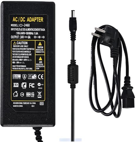 Nizirioo - Adaptador de alimentación (24 V, 6 A, 100 a 240 V, AC/DC, adaptador de corriente universal 144 W, transformador 24 V 6 A, para tira LED 5050 3528, controlador LED, impresora 3D