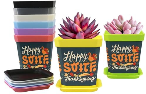 Lot de 8 pots de fleurs carrés avec soucoupe et anneau pour eau de feu – Pot de fleurs d'intérieur et d'extérieur pour fleurs, légumes, herbes aromatiques, argile