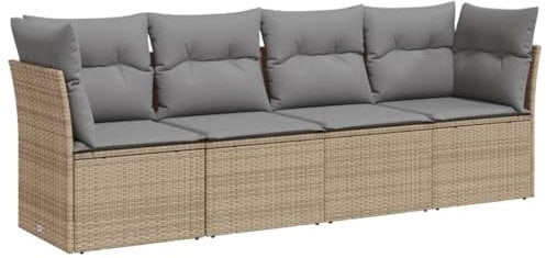 vidaXL Garten Sofa Garnitur 4-TLG., Gartenmöbel Set mit Kissen Stauraum, Sitzgruppe für Garten Terrasse, Modular Gartensofa Lounge, Beige Poly Rattan