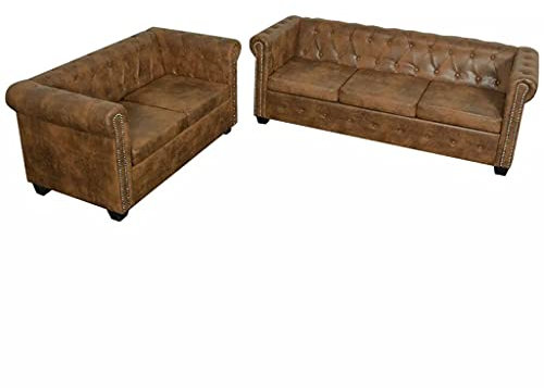 Gecheer Chesterfield Sofa 2-Sitzer und 3-Sitzer Loungesofa Polstersofa Lounge Couch Sofagarnitur Vintage Couch Bürosofa Polstermöbel Stilsofa Couchgarnitur Polstersofa Kunstledersofa Kunstleder Braun