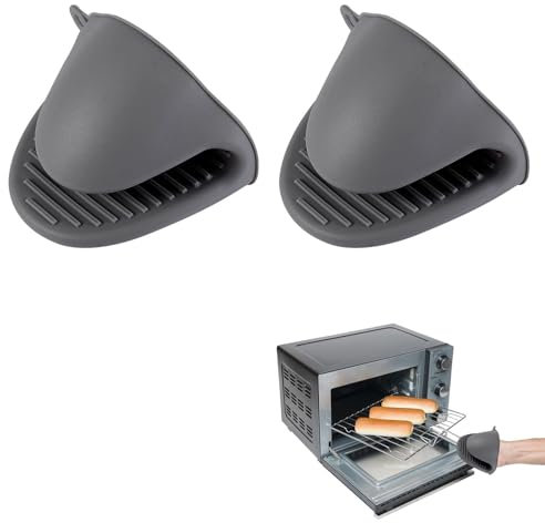 TUKNN Mini Guantes de Horno de Silicona, Silicona Mini Manoplas Horno, Guantes Antideslizantes para Hornear, Guantes de Cocina Resistentes al Calor, Manoplas Resistentes Al Calor, Gris, 2PCS, VDFV34