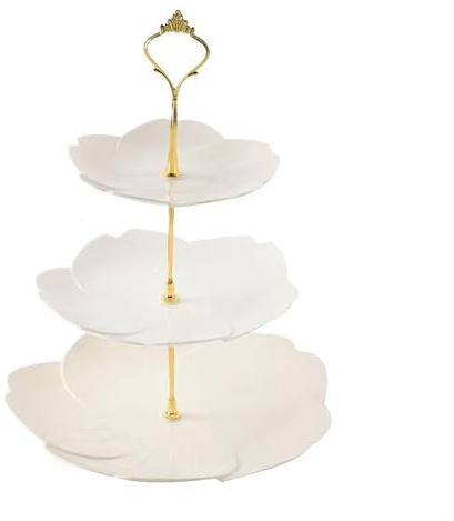 Wagoodter 3 Etagen Cupcake Ständer, Kuchenständer, Dreistufiger Tortenständer, Dessert Ständer Wiederverwendbar für Hochzeit, Geburtstag, Tea Party Dekoration (weiße Blüte)