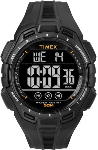Timex Sport Herren-Armbanduhr, 43 mm, schwarzes Kunstharzarmband, digitales Zifferblatt, schwarzes Gehäuse TW5M63700