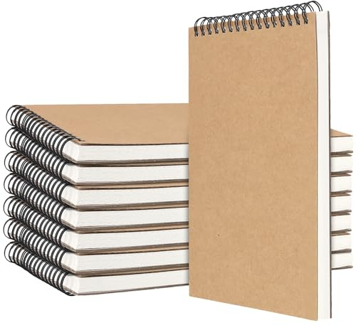 CHUENHEI 8 Stück Skizzenbuch A5 Spiralbindung, 60 Seiten/30 Blatt Spiral Skizzenblock Blanko, Kraft Cover Spiralblock Zeichenblock für Zeichnungen und Skizzen, 14.7 x 21 cm, Braun