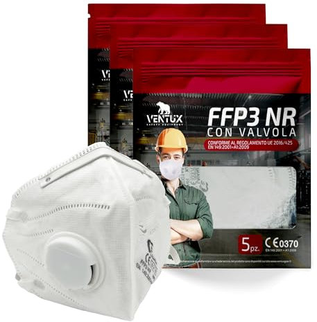 VENTUX SAFETY EQUIPMENT 15 pz Mascherine FFP3 NR con Valvola | Filtrazione ≥99% | Protezione Avanzata | Certificato CE 0370