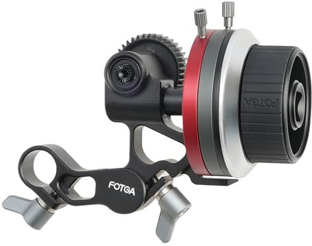 FOTGA Mini Follow Focus avec arrêts A/B et collier de serrage de tige de 15 mm, courroie de transmission et bras d'extension pour appareil photo reflex numérique/appareil photo sans miroir, cage