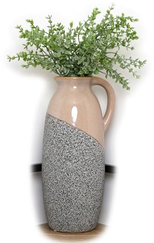 Firestone Flower Jug Vase 31cm Ceramic Reactive Glaze Beige Grey Flower Table Decor