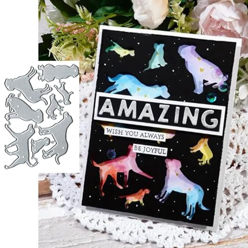 Metall-Stanzformen mit Tiermotiven für Kartenherstellung, Weihnachts-Hunde-Karten-Stanzformen, Stanzschablonen, DIY, Scrapbooking, Album, dekorative Prägung, Papier, Karten, Prägung, Handwerk, 8 Stück