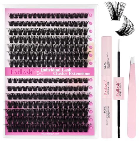 Fadlash Individual Eyelashes Cluster Lashes Kit 0.07 D Curl 8-16mm 80D+100D Diy Lash Extension Kit Fluffy Cluster Lashes With Lash Bond And Seal,Tweezers Light Fluffy Diy At Home