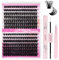 Fadlash Individual Eyelashes Cluster Lashes Kit 0.07 D Curl 8-16mm 80D+100D Diy Lash Extension Kit Fluffy Cluster Lashes With Lash Bond And Seal,Tweezers Light Fluffy Diy At Home