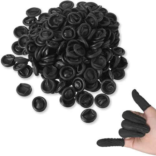 XBFOCNH 100 Piezas Dedo Cots Látex Dedo Protección Dedo Cots Dedo Dedales Antiestáticos para Reparación Electrónica Limpieza Joyería Mecanizado Industrial (negro)
