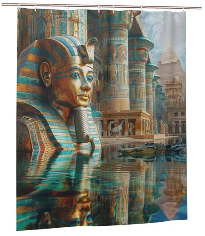 180x100 Duschvorhang Ägypten Duschvorhänge Textil Waschbar mit 12 Plastik Duschvorhangringe, Polyester Duschvorhang mit Gewicht Unten, Home Zimmer Deko Bad Vorhang, Geschenke für Frauen, Pharao