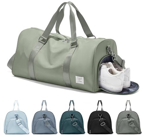 suradar Sporttasche & Reisetasche für Damen und Herren - mit Schuhfach & Nassfach - Tasche für Sport, Fitness & Reisen - Trainingstasche, Gym Bag Graugrün