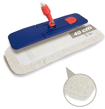 Prieser 3 in 1 Profi Baumwolle Bodenwischer Set – Putzmittel in Industriequalität – Mop Set Baumwolle 40cm – Inklusive hochwertigem Teleskopstiel – Wischer Set