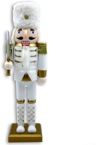 Affascinante schiaccianoci in oro bianco, decorazioni in legno a forma di schiaccianoci con design unico per feste indimenticabili (C)