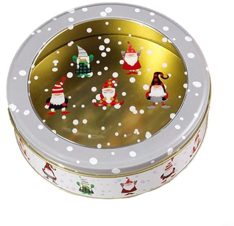 CNANRNANC Cajas de Navidad, latas de galletas de Navidad de metal, latas de galletas, latas con tapa, vajilla de Navidad, juego de galletas, galletas, pan de jengibre, almacenamiento redondo (C)