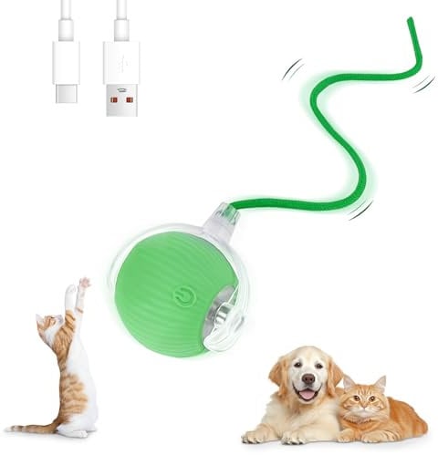 Farerkass Interaktives Katzenspielzeug Ball, Hundespielzeug, Pet Hundeball Elektrisch, Smart Automatisch Rollender Ball für Katzen und Hunde(Grün)