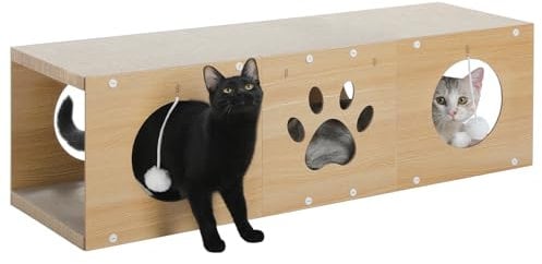 PETEPELA 100cm Kratzbrett für Katzen, hochwertige Kratzpappe mit Spielball als Möbelschutz in Beige
