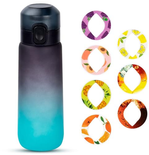 Luft Wasserflasche Trinkflasche 750ml Sport Air Wasserflasche BPA Frei 0 Zucker Trinkflasche mit 5 6 7 Geschmack Pods zum Laufen Fitness (A1, 7 Geschmack Pods)