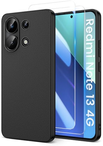 Doeshine Hülle für Xiaomi Redmi Note 13 4G, Handyhülle mit 2 Stück Displayschutzfolie, Stoßfest Schutzhülle TPU Silikon Kratzfest,Robust Fallschutz Outdoor Schutzhülle (Schwarz)