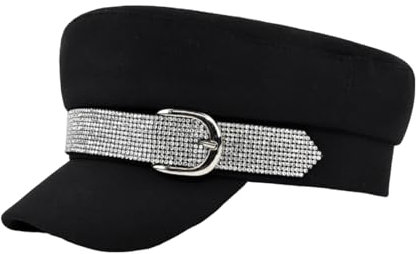 Joygoodta Chauffeur Hut, klassischer Seemannshut mit Bling -Strass -Retro Newsboy Hut Eleganter Kapitän Baumwolle Flachkapstudentin Cap Schützler für Frauen und Männer Kostümhüte