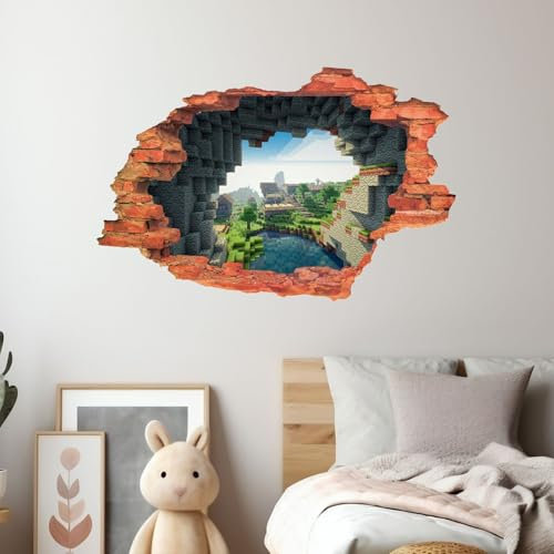 Minecraft Tunnel Wandsticker - Videospiel Wandaufkleber für Kinderzimmer, Jungenzimmer, Gamer Dekor, Minecraft Wandkunst