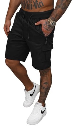 OZONEE Herren Sporthose Kurz Shorts Sweatpants Trainingshose Kurze Hose Bermuda Sportshorts Jogginghose Freizeithose Sweatshorts Herrenhose Sport 777/4615S/3 SCHWARZ 2XL