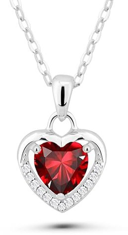 VICKWOOD Halskette Damen Silber 925 Herzkette mit Anhänger Zirkonia in Blau/Weiß/Pink Schmuck Damen Geschenk für beste Freundin (rot)
