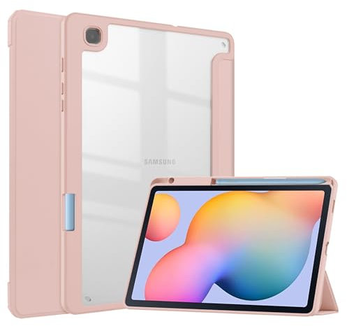 Funda para tablet inteligente de tres pliegues compatible con Samsung Galaxy Tab S6 Lite de 10.4 pulgadas 2022/2020 (SM-P613/P619/P610/P615), funda delgada de TPU transparente a prueba de golpes con